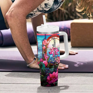 Flamingo Mosaic Tropical Garden Tumbler With Handle Personalized TS04 Print Your Wear