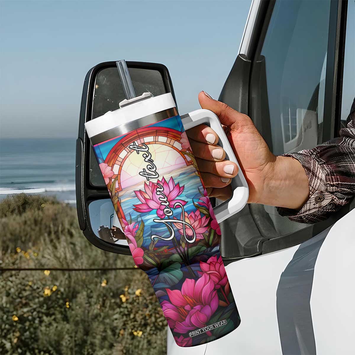 Flamingo Mosaic Tropical Garden Tumbler With Handle Personalized TS04 Print Your Wear