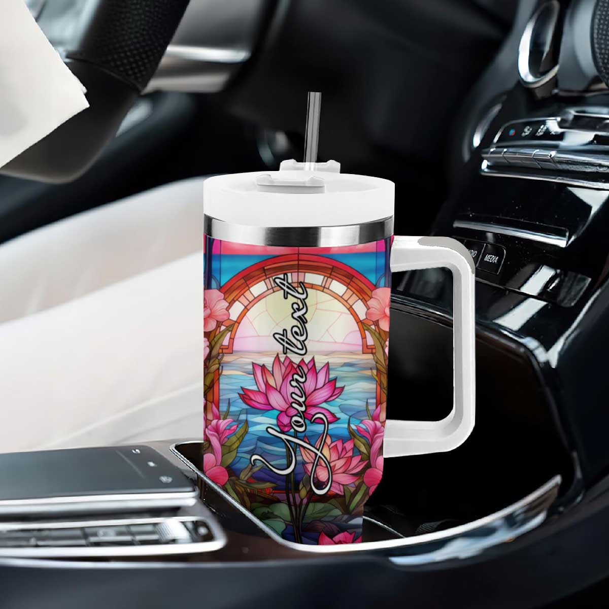 Flamingo Mosaic Tropical Garden Tumbler With Handle Personalized TS04 Print Your Wear