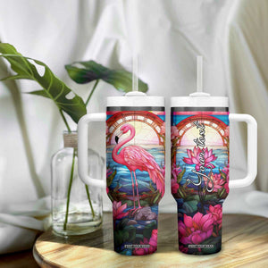 Flamingo Mosaic Tropical Garden Tumbler With Handle Personalized TS04 Print Your Wear