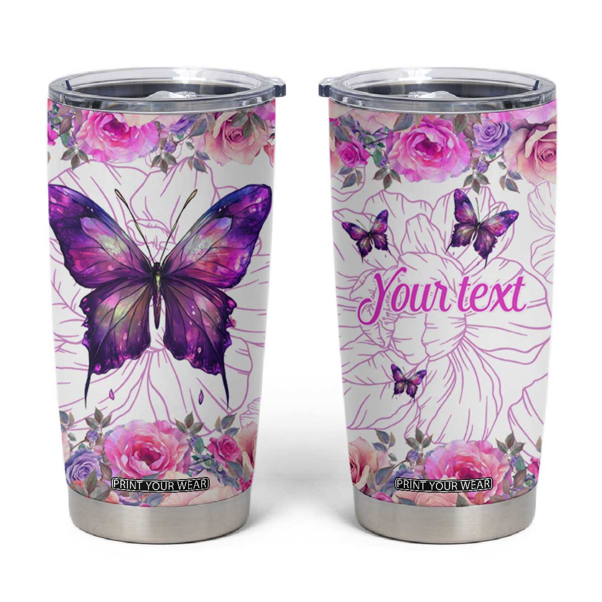 Butterfly Flowers Tumbler Cup Personalized TS04 Multicolor Print Your Wear