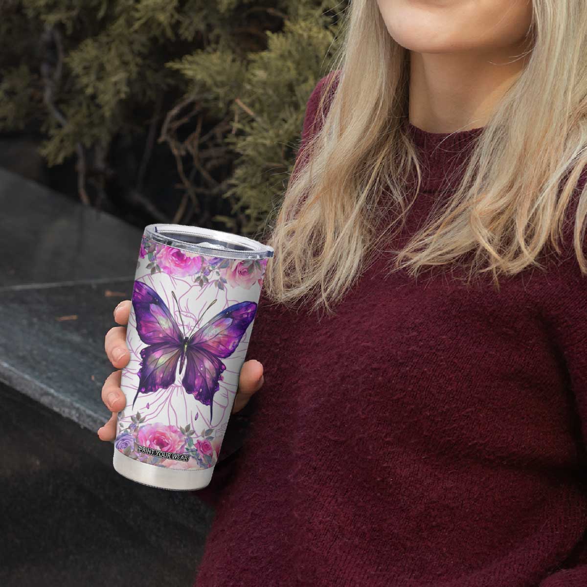 Butterfly Flowers Tumbler Cup Personalized TS04 Print Your Wear