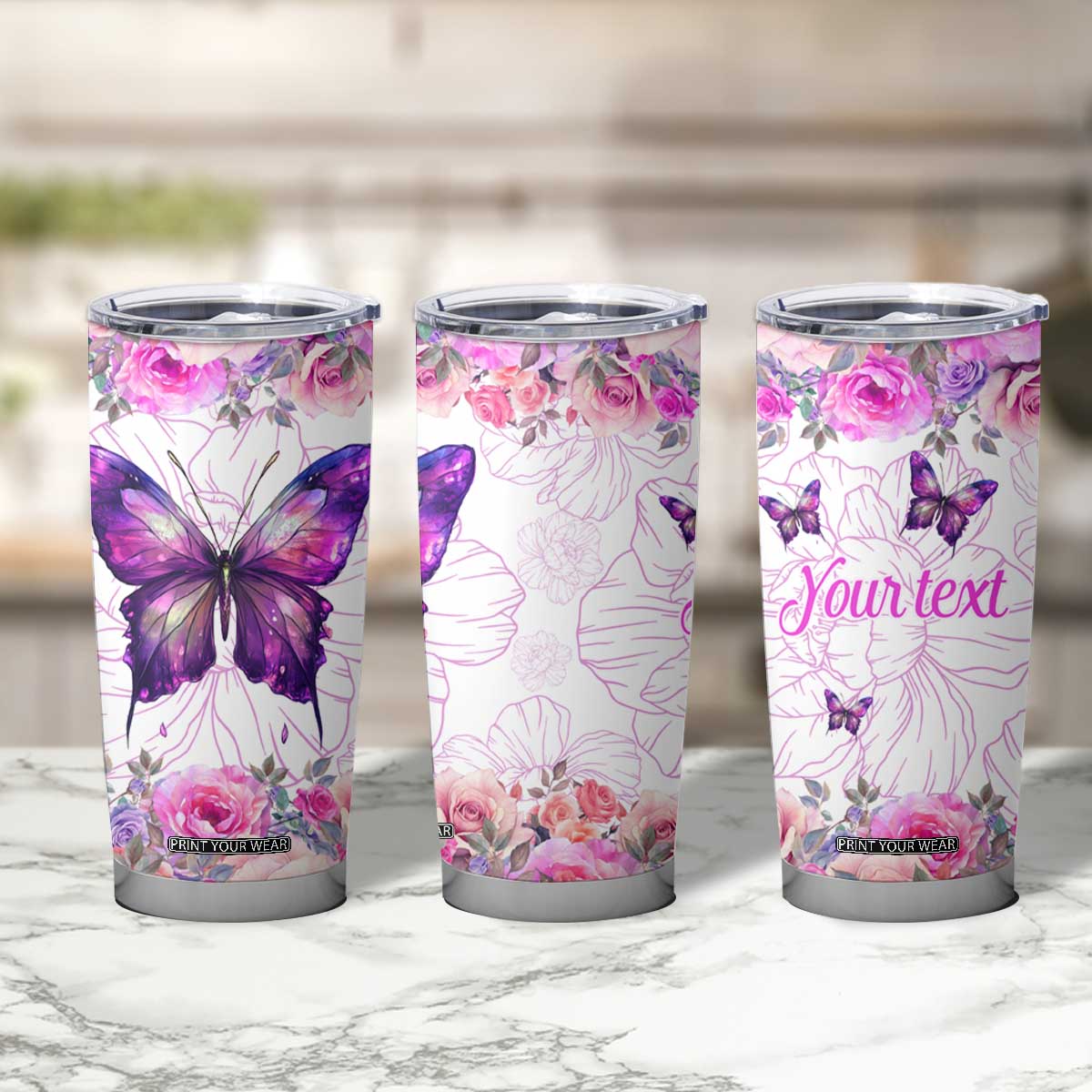 Butterfly Flowers Tumbler Cup Personalized TS04 Print Your Wear