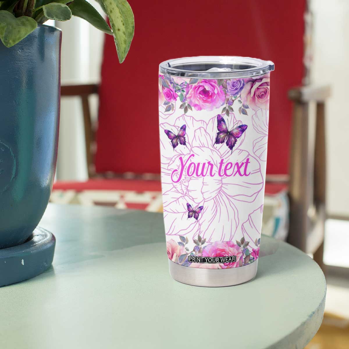 Butterfly Flowers Tumbler Cup Personalized TS04 Print Your Wear