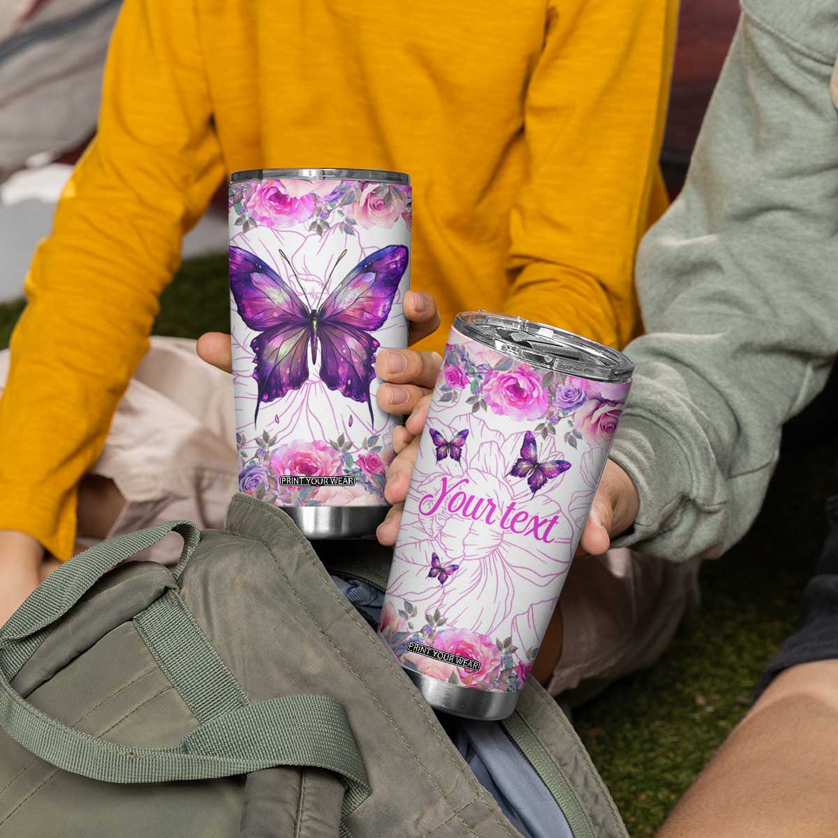 Butterfly Flowers Tumbler Cup Personalized TS04 Print Your Wear