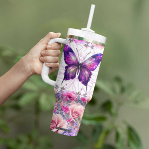 Butterfly Flowers Tumbler With Handle Personalized TS04 Print Your Wear