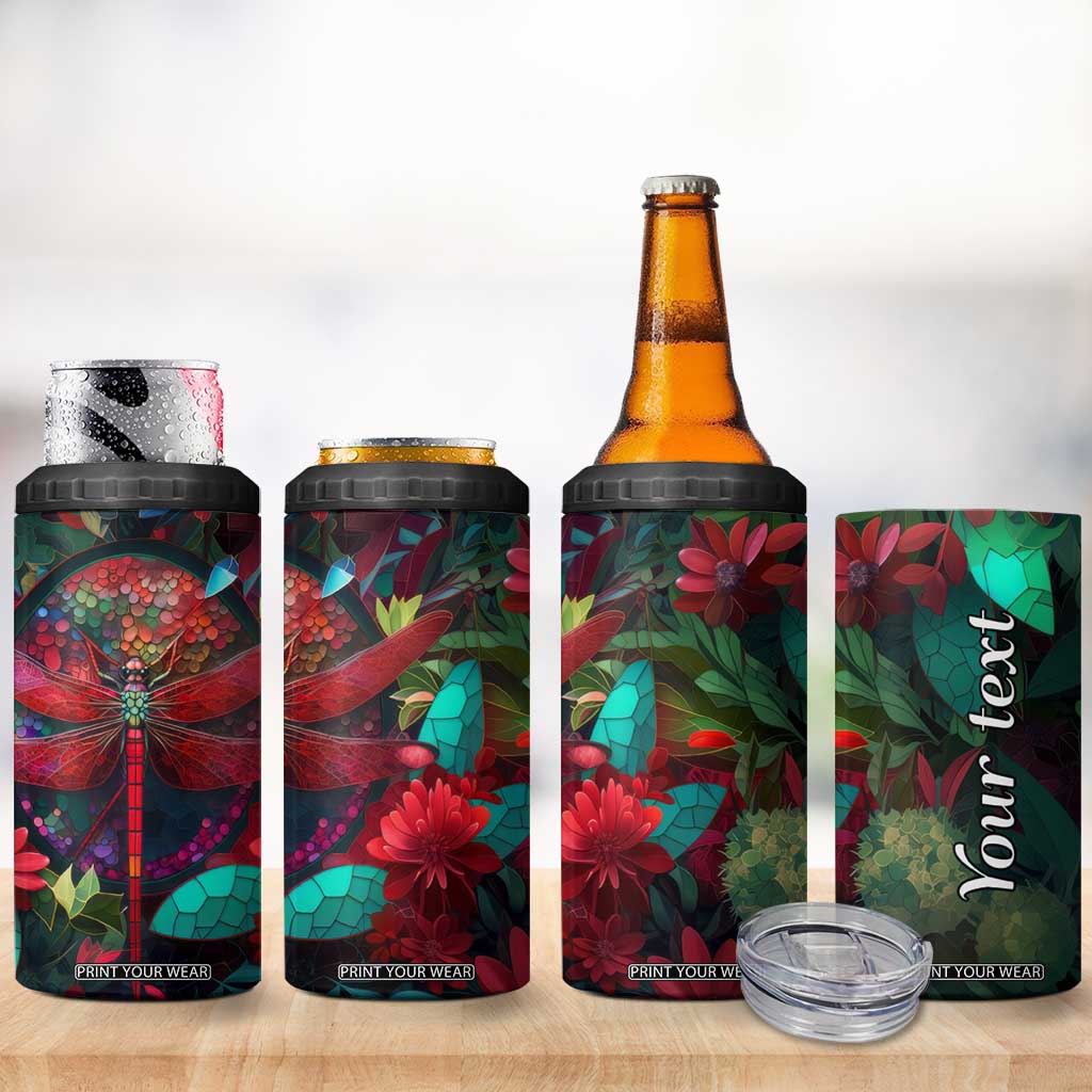 Dragonfly Ruby Mosaic 4 in 1 Can Cooler Tumbler Personalized TS04 Print Your Wear