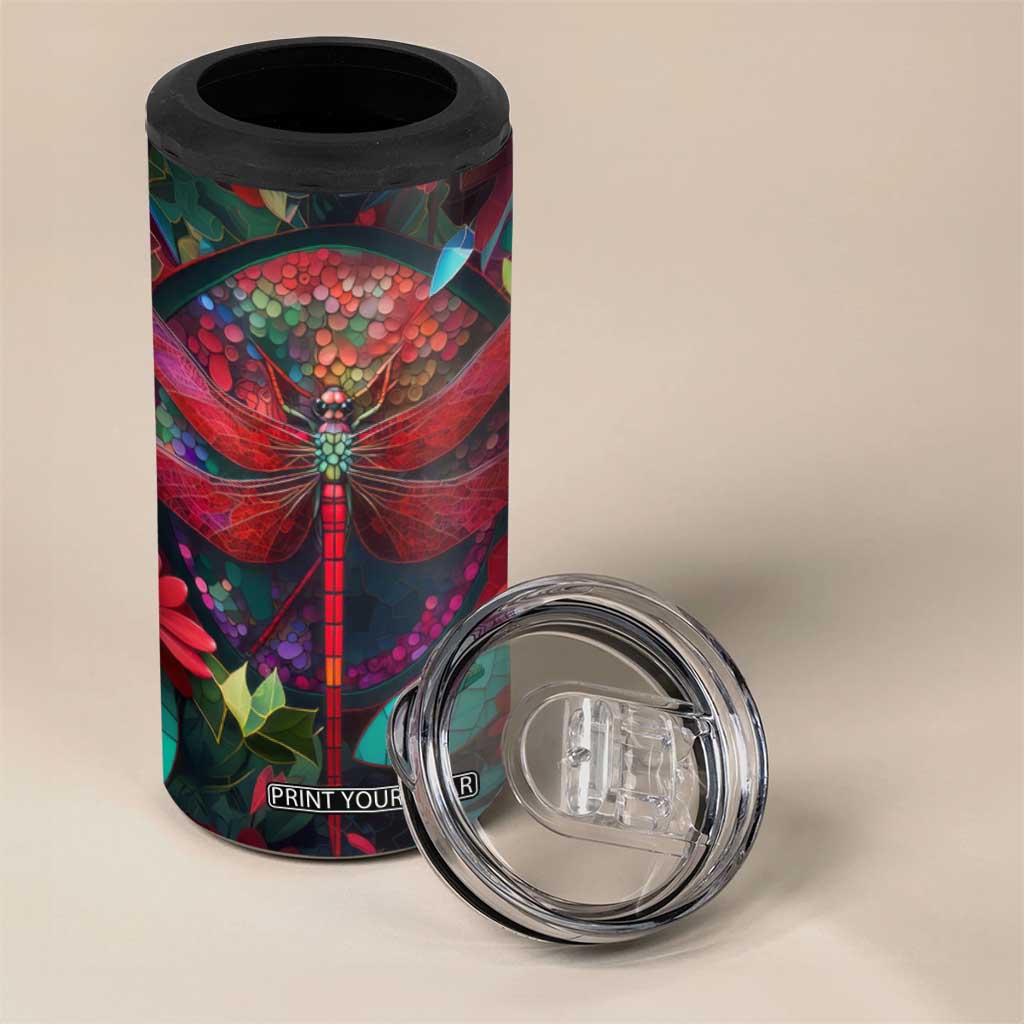 Dragonfly Ruby Mosaic 4 in 1 Can Cooler Tumbler Personalized TS04 Print Your Wear