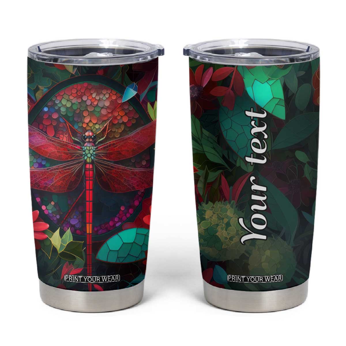 Dragonfly Ruby Mosaic Tumbler Cup Personalized TS04 Multicolor Print Your Wear