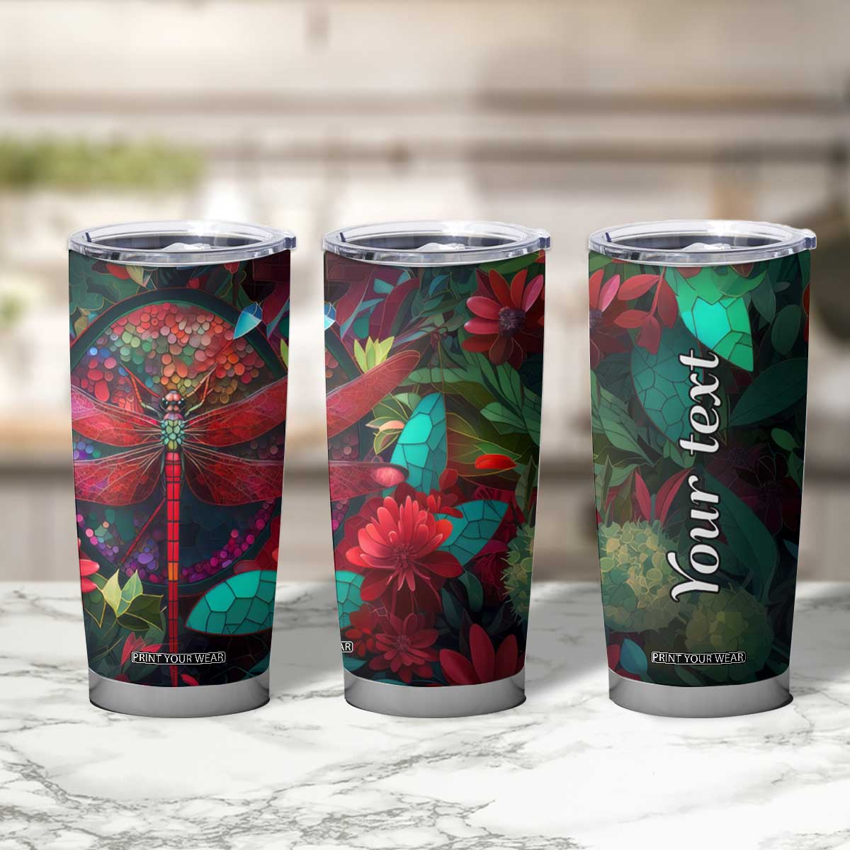 Dragonfly Ruby Mosaic Tumbler Cup Personalized TS04 Print Your Wear