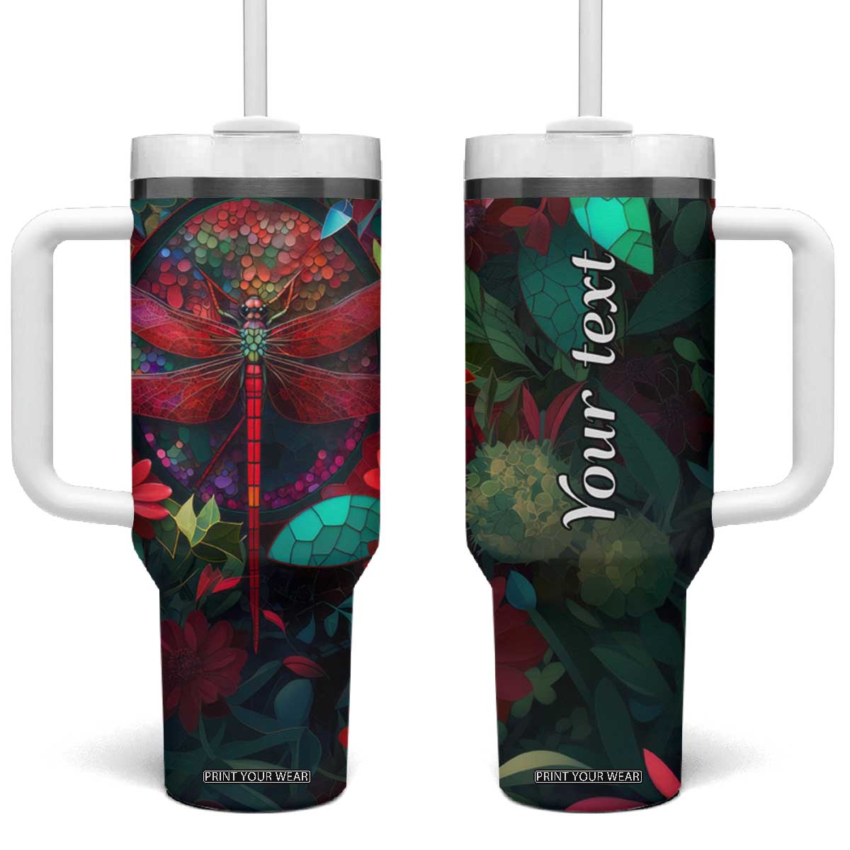 Dragonfly Ruby Mosaic Tumbler With Handle Personalized TS04 One Size: 40 oz Multicolor Print Your Wear