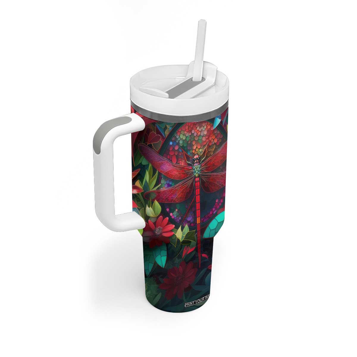 Dragonfly Ruby Mosaic Tumbler With Handle Personalized TS04 Print Your Wear