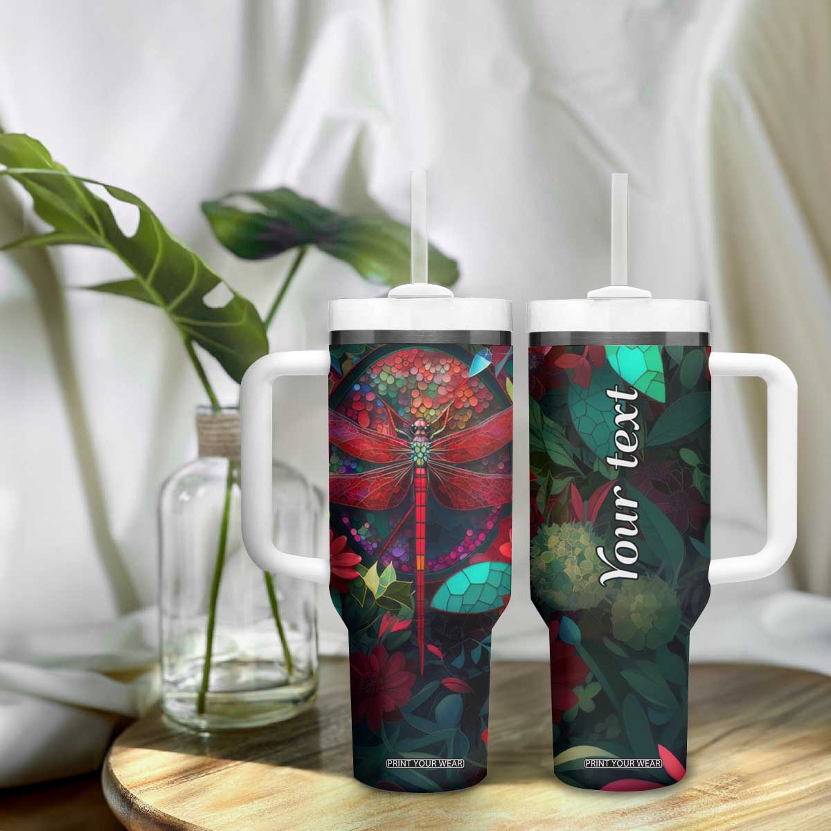 Dragonfly Ruby Mosaic Tumbler With Handle Personalized TS04 Print Your Wear