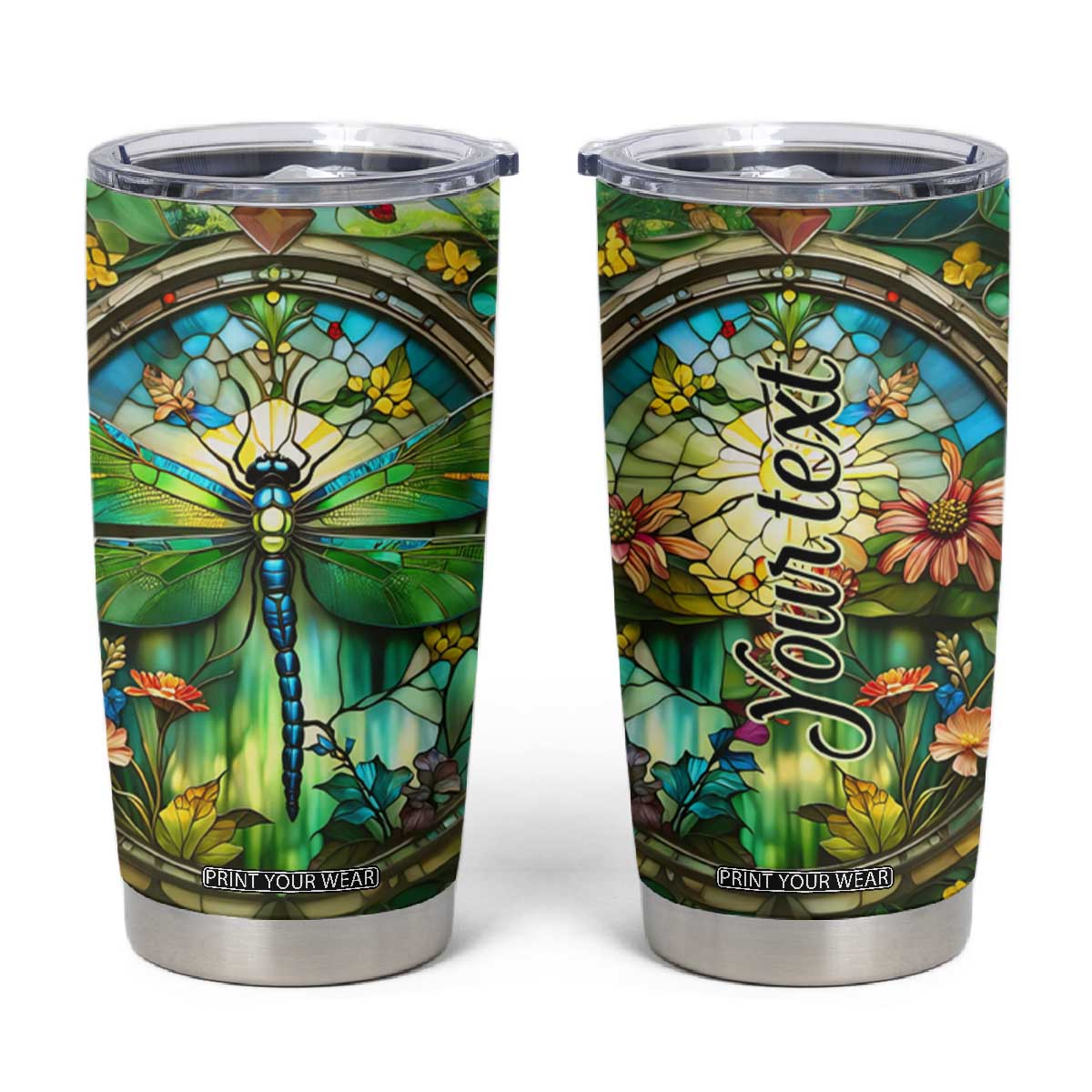 Dragonfly Peridot Crystal Mosaic Tumbler Cup Personalized TS04 Multicolor Print Your Wear