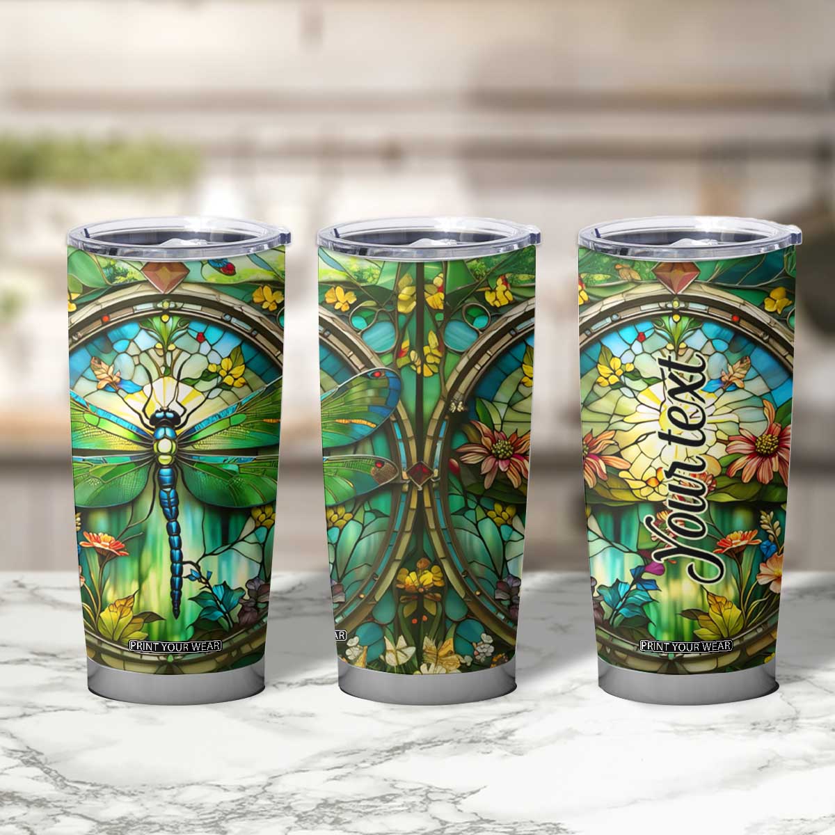 Dragonfly Peridot Crystal Mosaic Tumbler Cup Personalized TS04 Print Your Wear