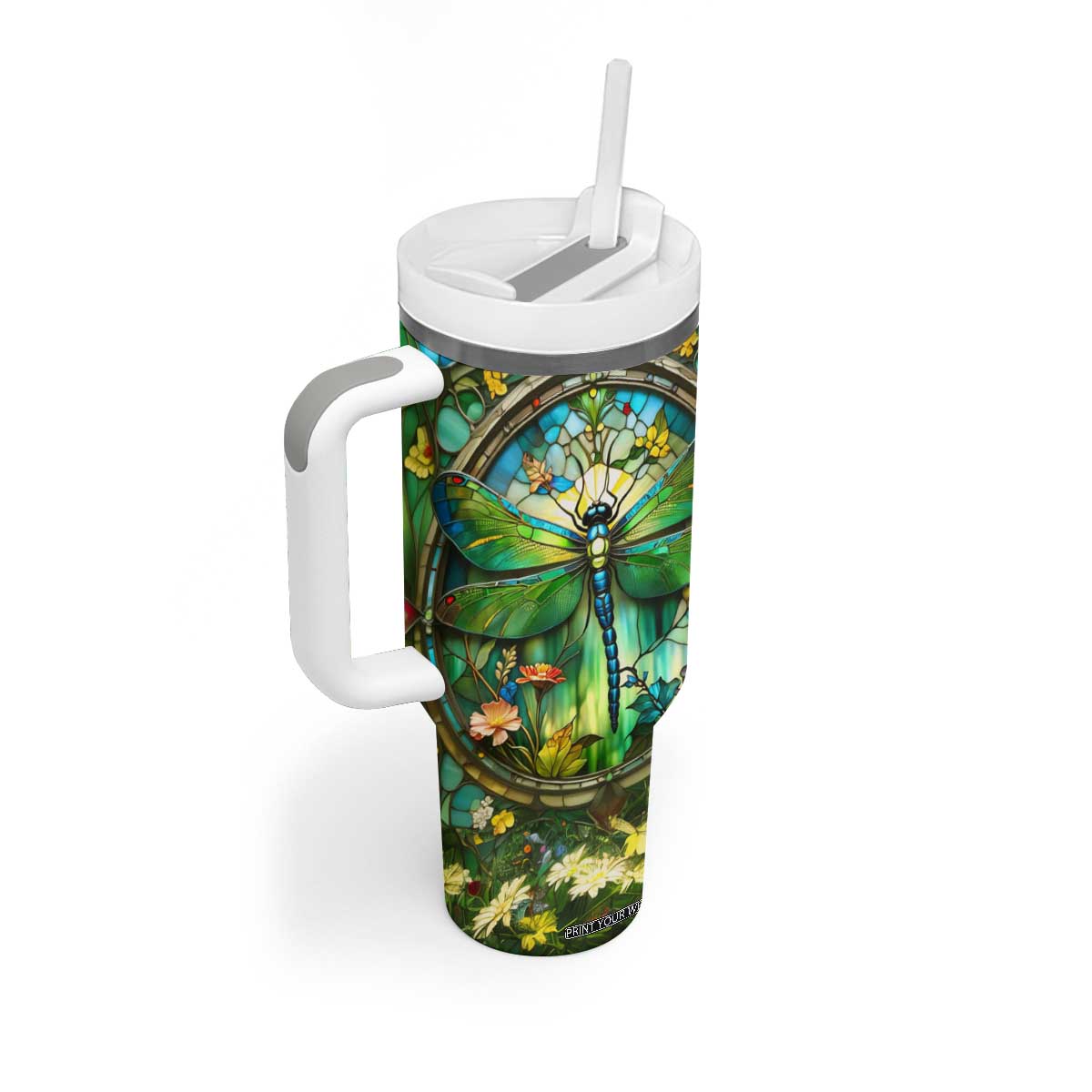 Dragonfly Peridot Crystal Mosaic Tumbler With Handle Personalized TS04 Print Your Wear