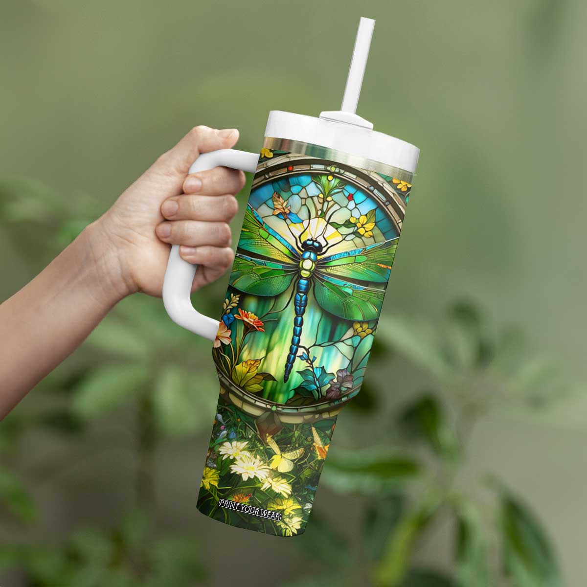 Dragonfly Peridot Crystal Mosaic Tumbler With Handle Personalized TS04 Print Your Wear