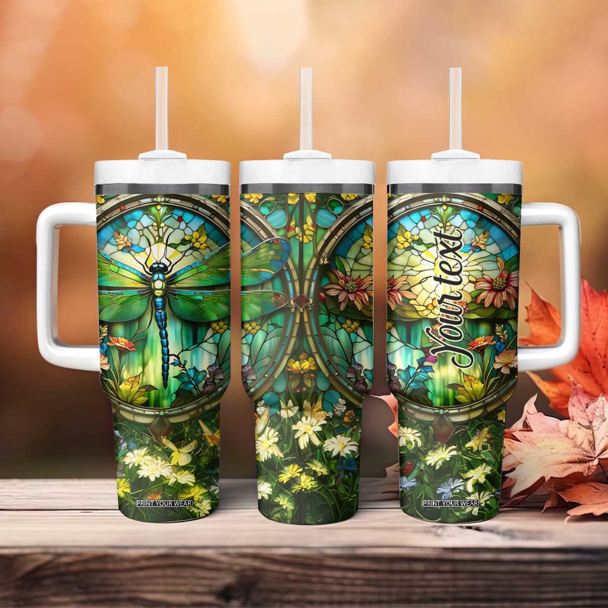 Dragonfly Peridot Crystal Mosaic Tumbler With Handle Personalized TS04 Print Your Wear