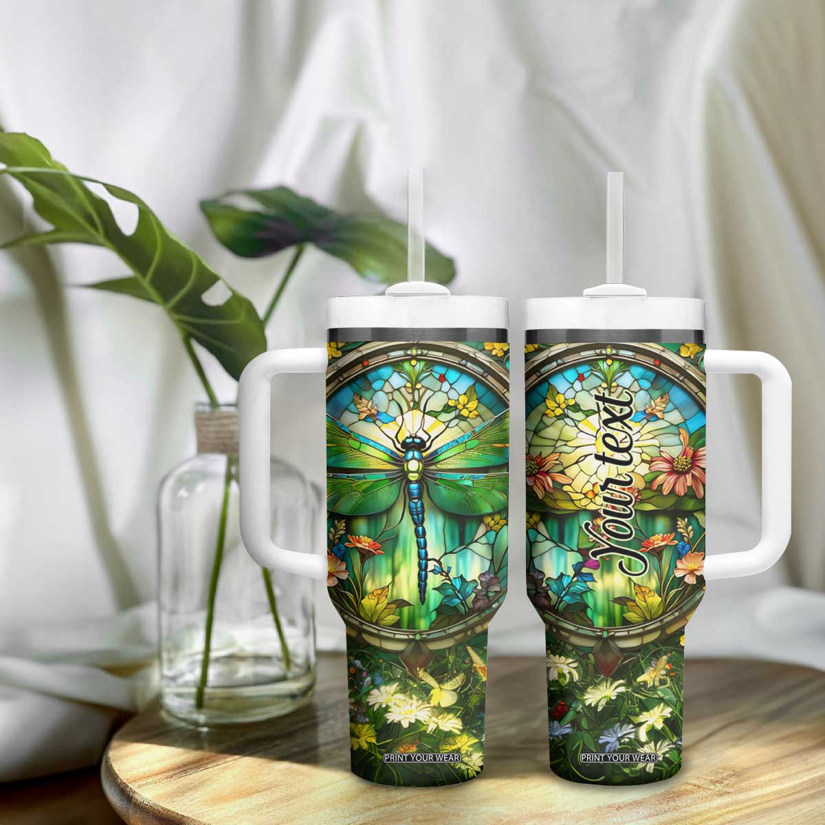 Dragonfly Peridot Crystal Mosaic Tumbler With Handle Personalized TS04 Print Your Wear