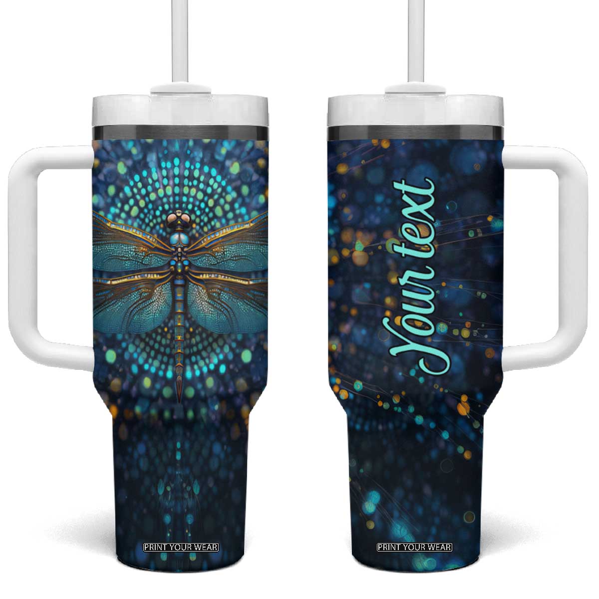 Dragonfly Lover Tumbler With Handle Personalized TS04 One Size: 40 oz Multicolor Print Your Wear