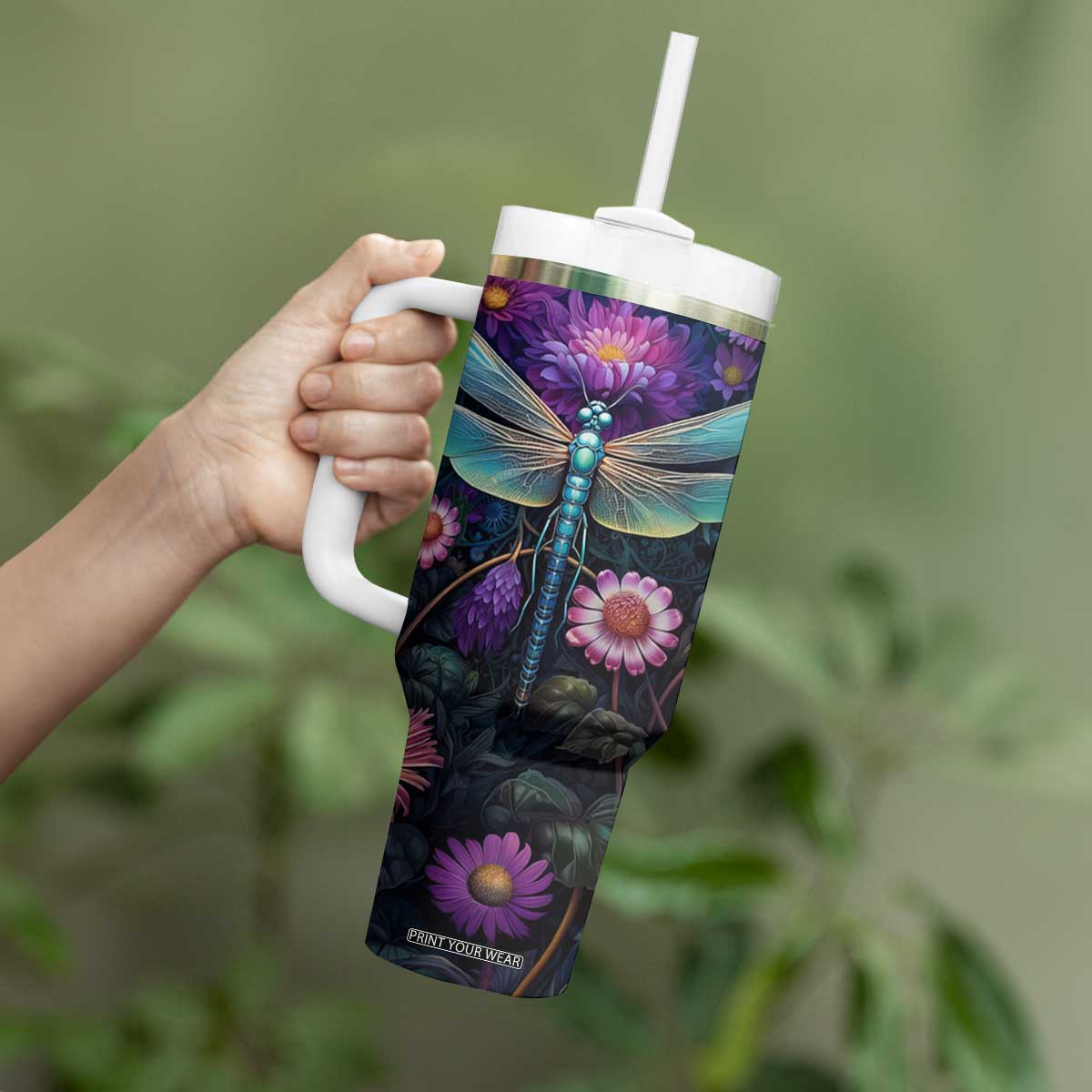 Dragonfly Lapis Lazuli Crystal Mosaic Tumbler With Handle Personalized TS04 Print Your Wear