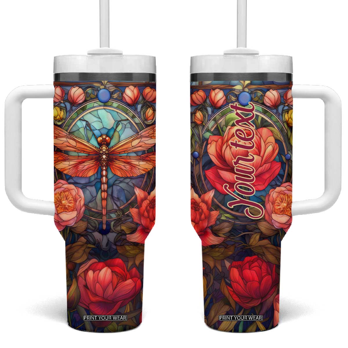 Dragonfly Hyacinth Crystal Mosaic Tumbler With Handle Personalized TS04 One Size: 40 oz Multicolor Print Your Wear