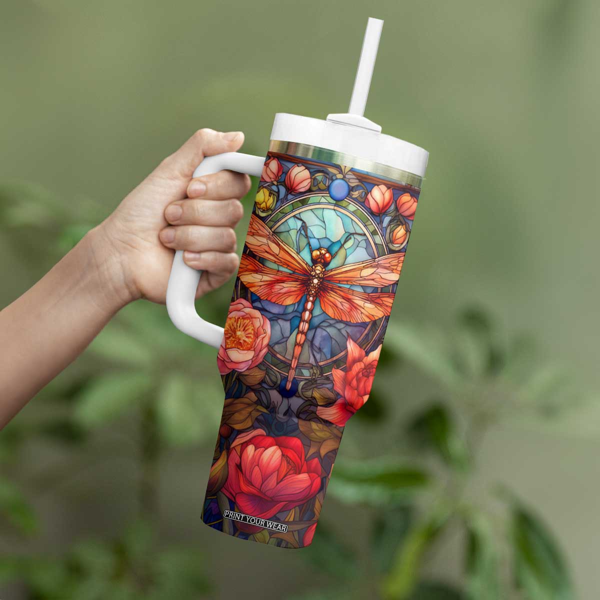 Dragonfly Hyacinth Crystal Mosaic Tumbler With Handle Personalized TS04 Print Your Wear