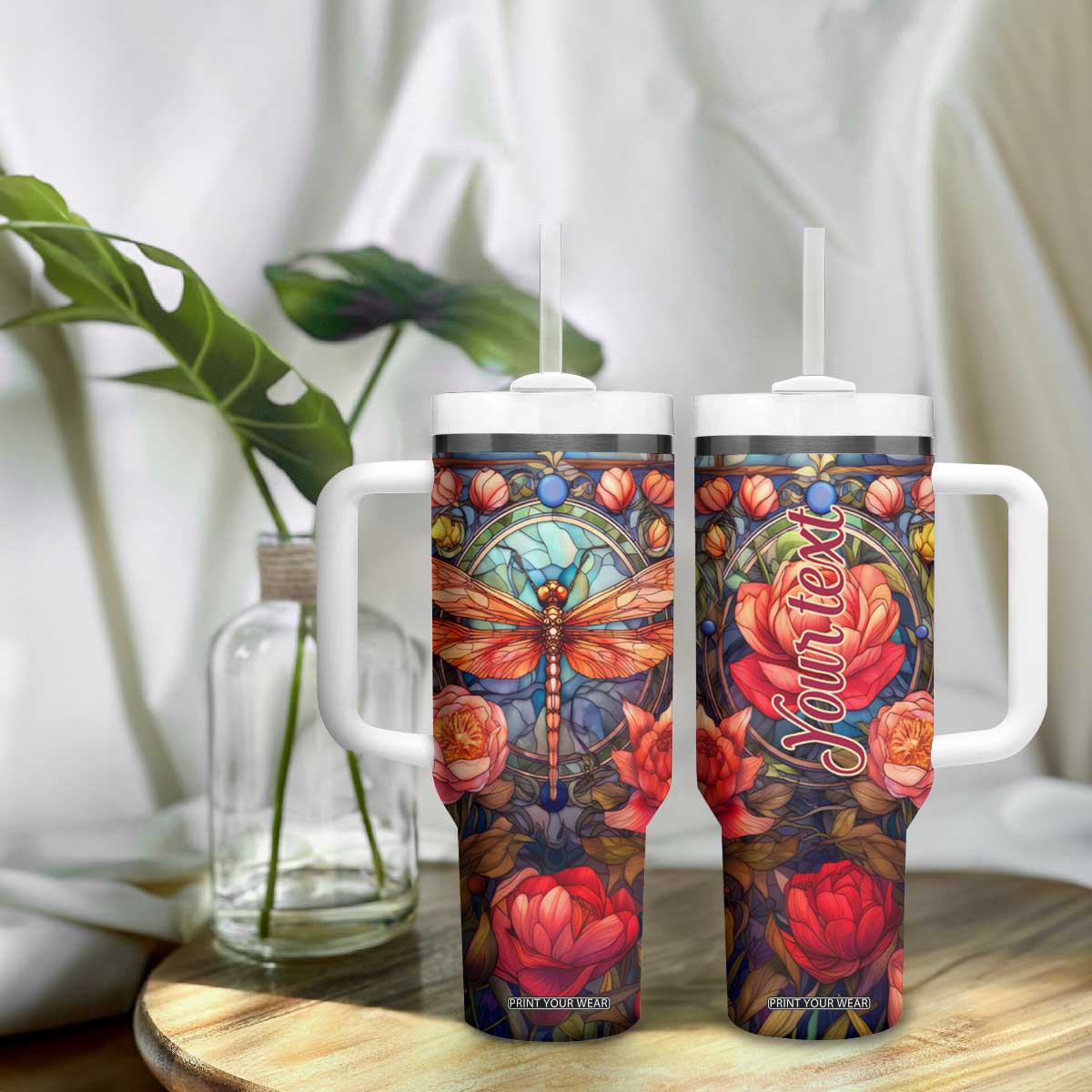 Dragonfly Hyacinth Crystal Mosaic Tumbler With Handle Personalized TS04 Print Your Wear