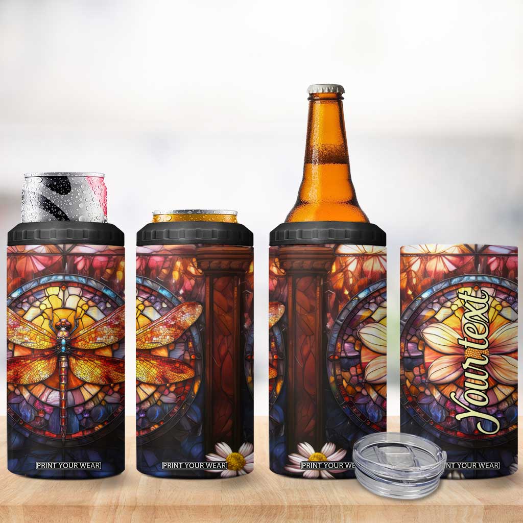 Dragonfly Golden Topaz Crystal Mosaic 4 in 1 Can Cooler Tumbler Personalized TS04 Print Your Wear