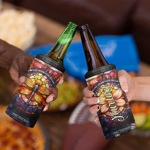 Dragonfly Golden Topaz Crystal Mosaic 4 in 1 Can Cooler Tumbler Personalized TS04 Print Your Wear