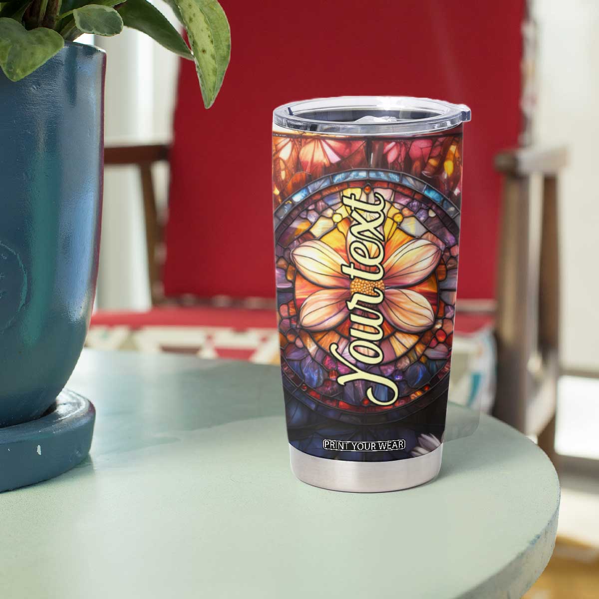 Dragonfly Golden Topaz Crystal Mosaic Tumbler Cup Personalized TS04 Print Your Wear