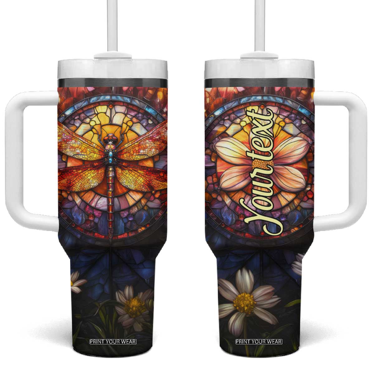 Dragonfly Golden Topaz Crystal Mosaic Tumbler With Handle Personalized TS04 One Size: 40 oz Multicolor Print Your Wear