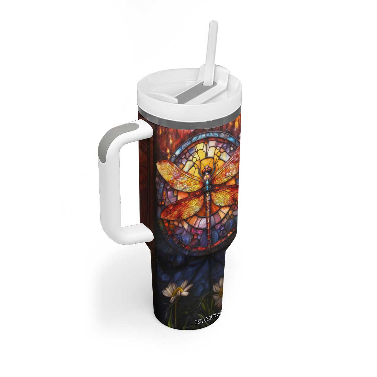 Dragonfly Golden Topaz Crystal Mosaic Tumbler With Handle Personalized TS04 Print Your Wear
