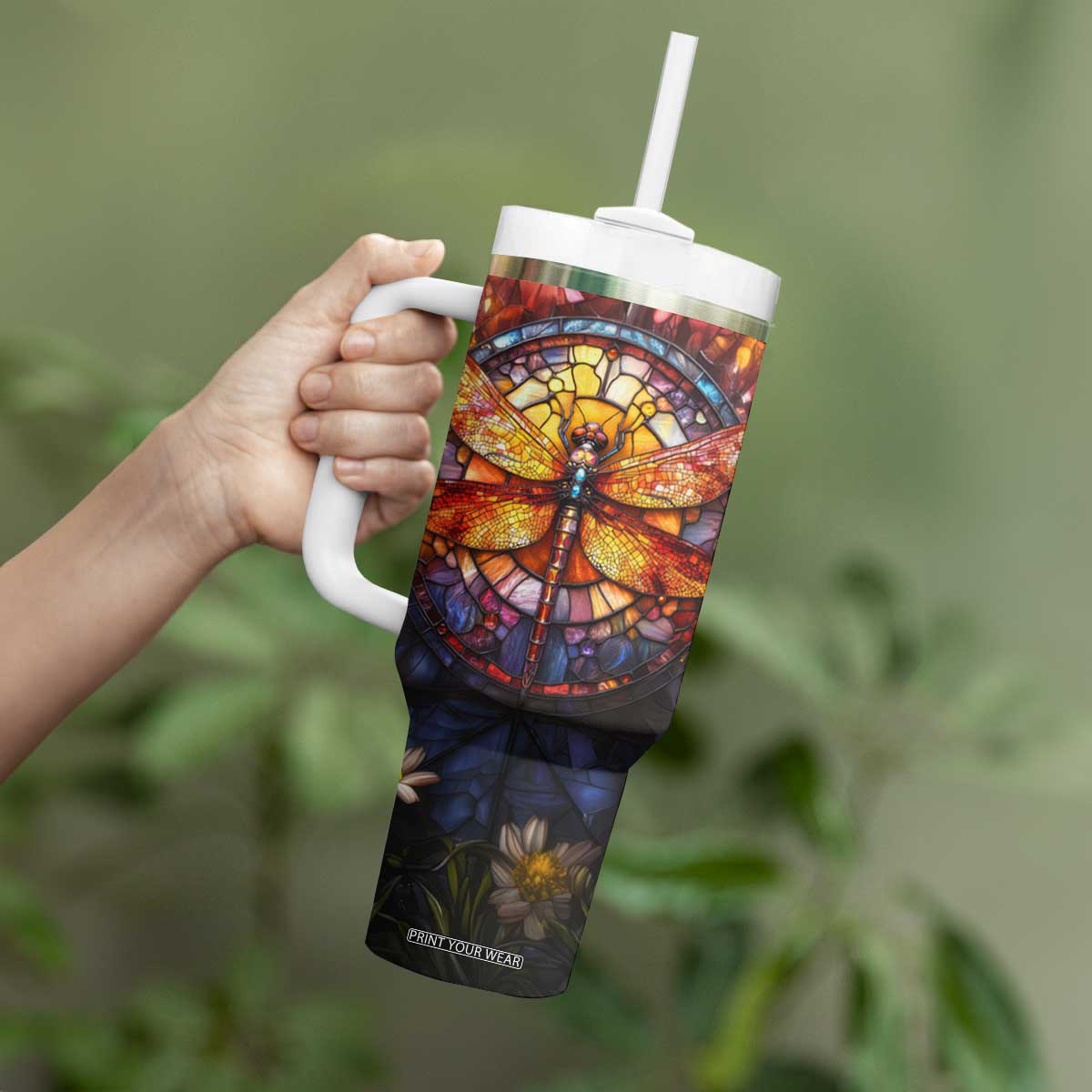 Dragonfly Golden Topaz Crystal Mosaic Tumbler With Handle Personalized TS04 Print Your Wear