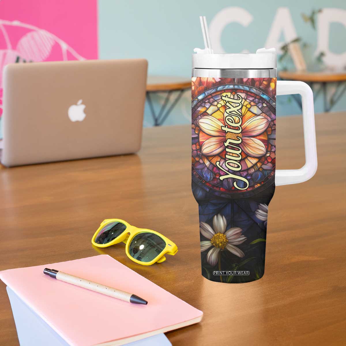 Dragonfly Golden Topaz Crystal Mosaic Tumbler With Handle Personalized TS04 Print Your Wear