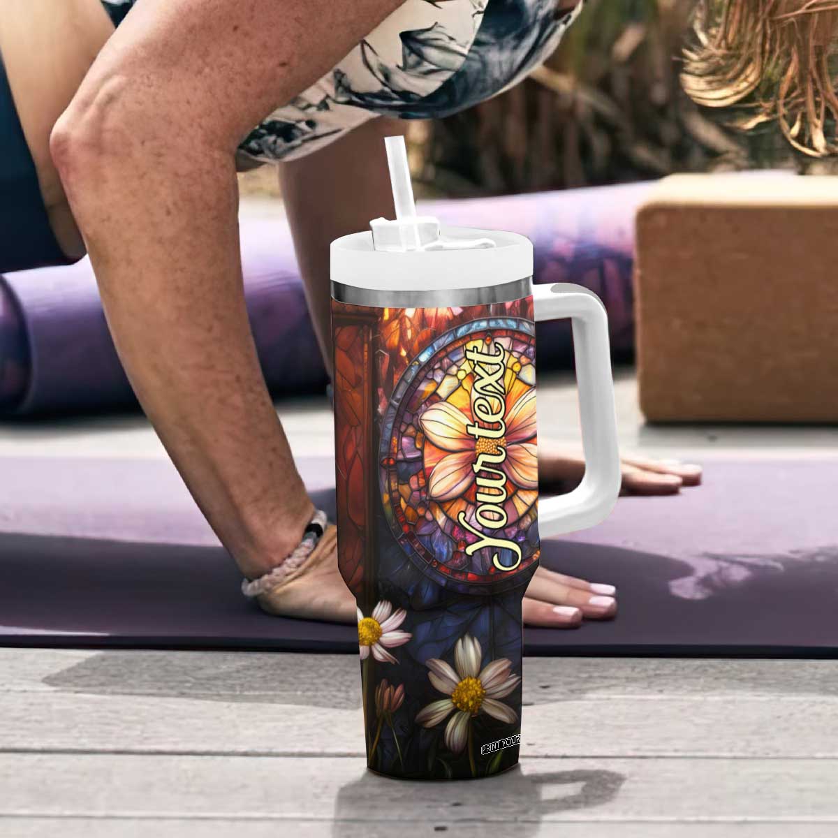 Dragonfly Golden Topaz Crystal Mosaic Tumbler With Handle Personalized TS04 Print Your Wear