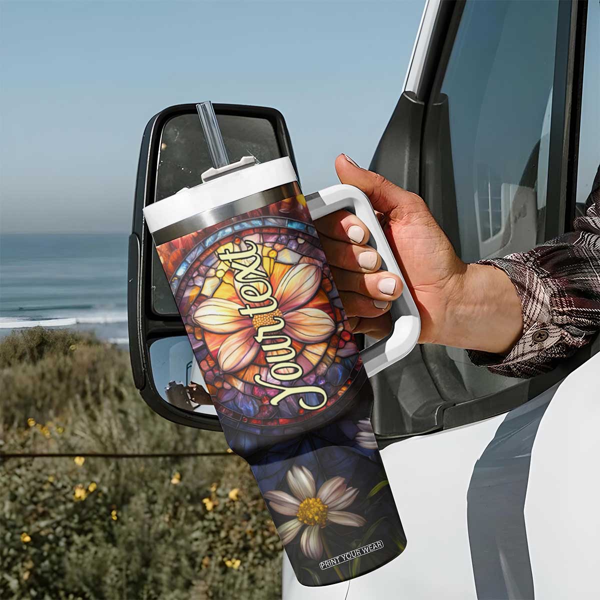 Dragonfly Golden Topaz Crystal Mosaic Tumbler With Handle Personalized TS04 Print Your Wear