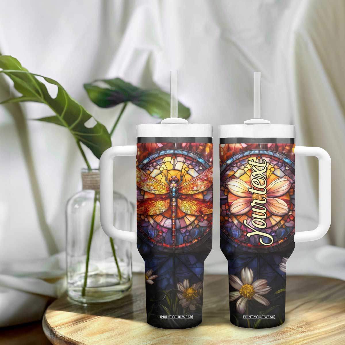 Dragonfly Golden Topaz Crystal Mosaic Tumbler With Handle Personalized TS04 Print Your Wear