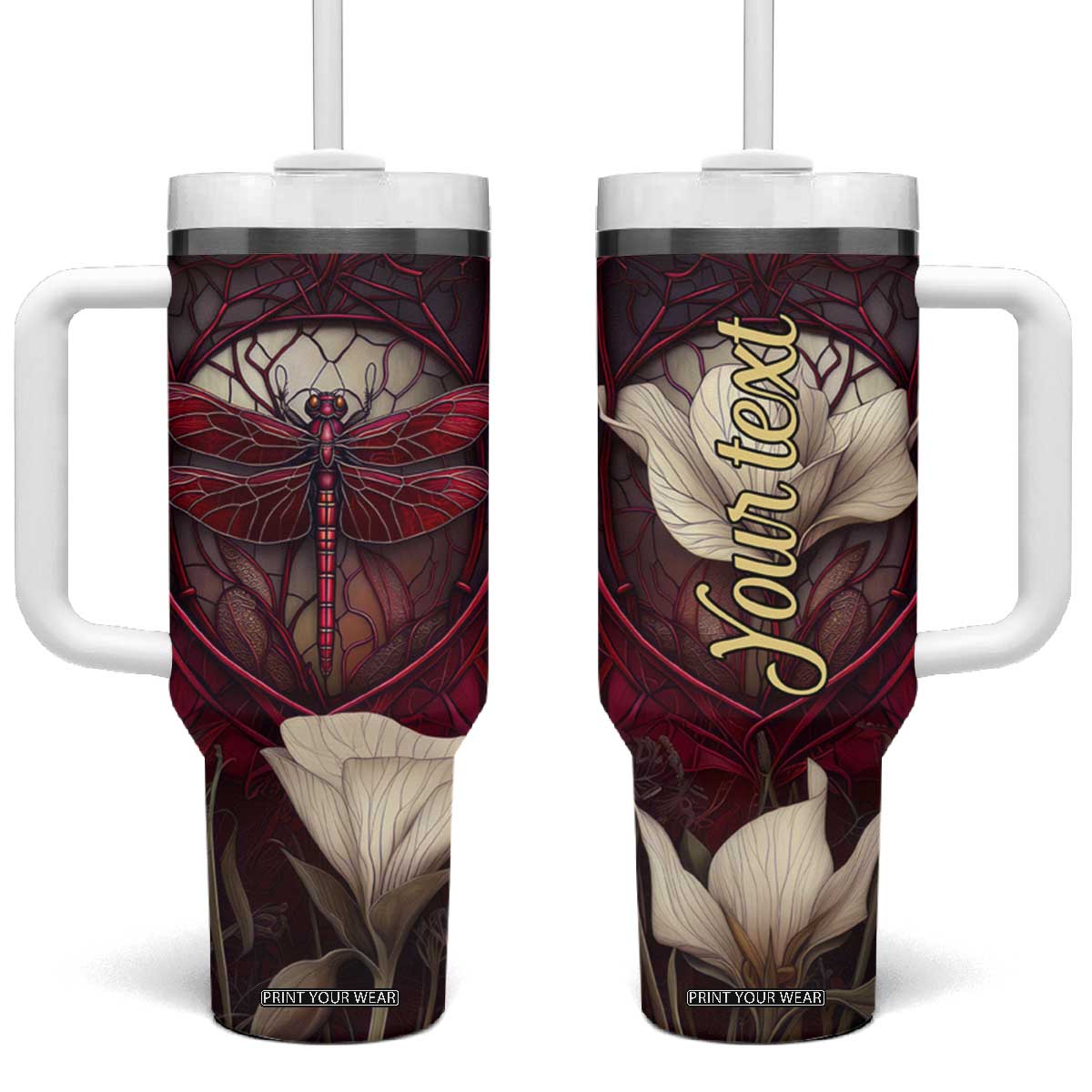 Dragonfly Garnet Crystal Mosaic Tumbler With Handle Personalized TS04 One Size: 40 oz Multicolor Print Your Wear