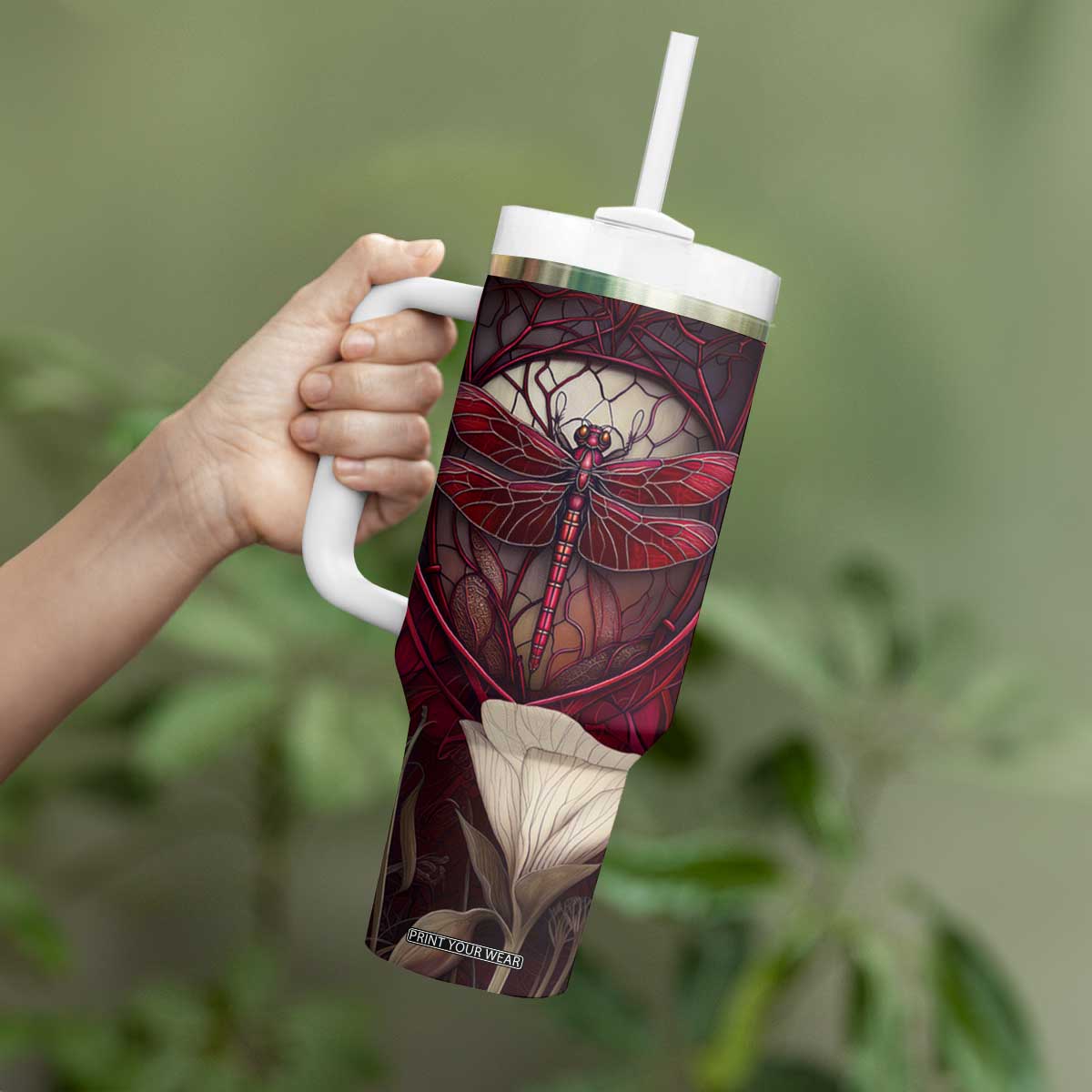 Dragonfly Garnet Crystal Mosaic Tumbler With Handle Personalized TS04 Print Your Wear
