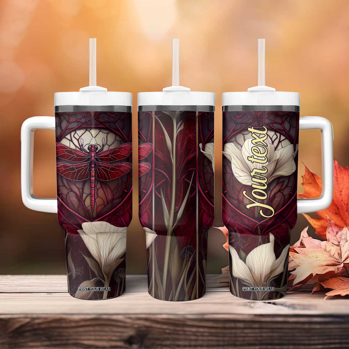 Dragonfly Garnet Crystal Mosaic Tumbler With Handle Personalized TS04 Print Your Wear