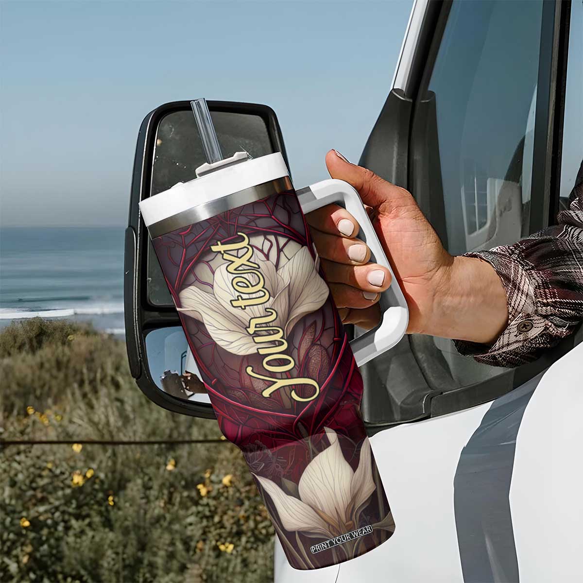 Dragonfly Garnet Crystal Mosaic Tumbler With Handle Personalized TS04 Print Your Wear