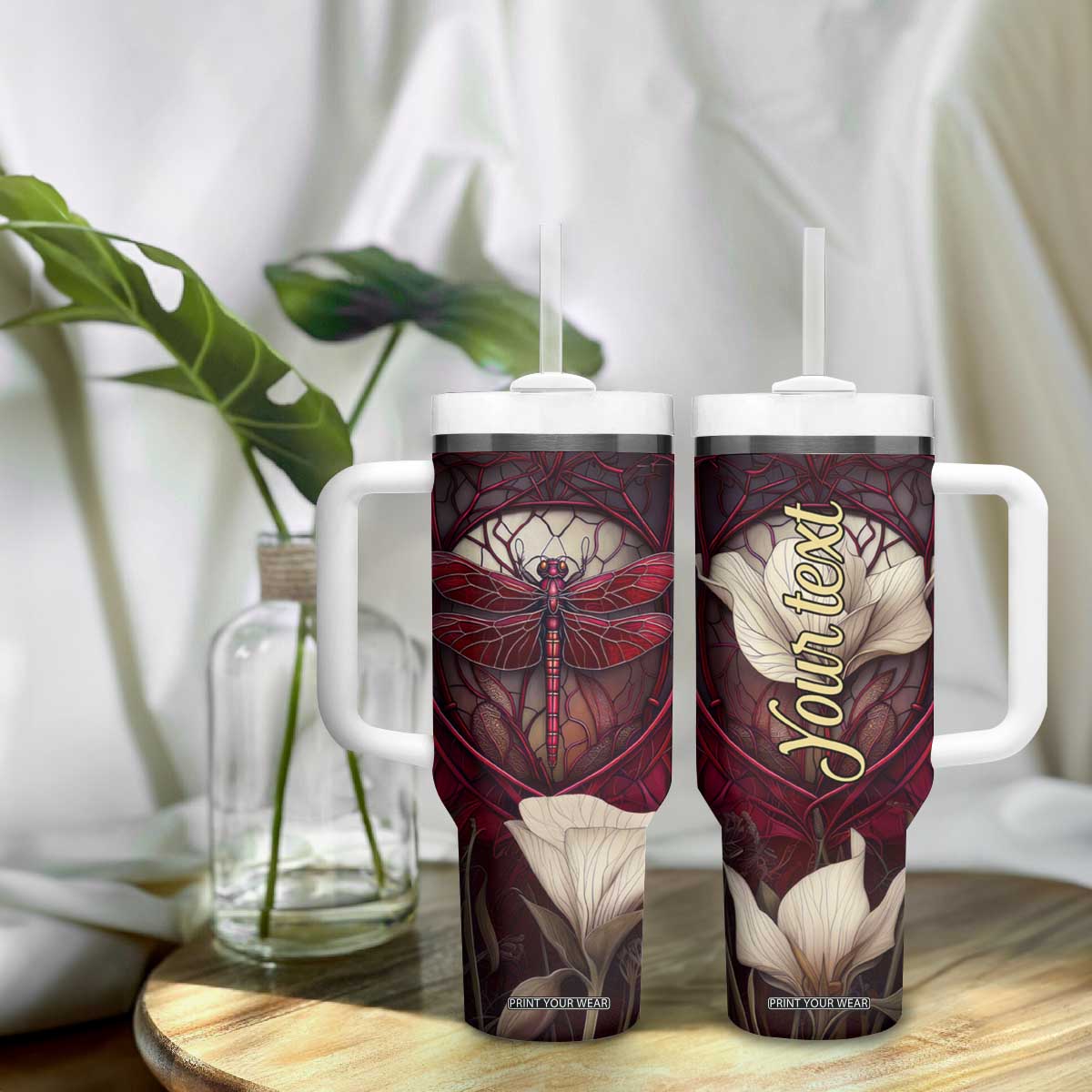 Dragonfly Garnet Crystal Mosaic Tumbler With Handle Personalized TS04 Print Your Wear