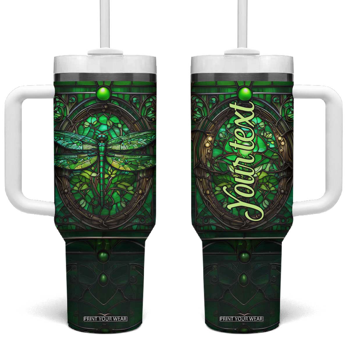 Dragonfly Emerald Crystal Mosaic Tumbler With Handle Personalized TS04 One Size: 40 oz Multicolor Print Your Wear