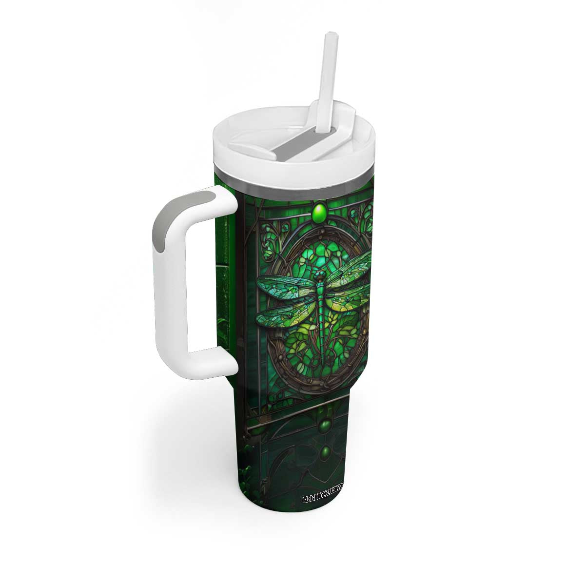 Dragonfly Emerald Crystal Mosaic Tumbler With Handle Personalized TS04 Print Your Wear