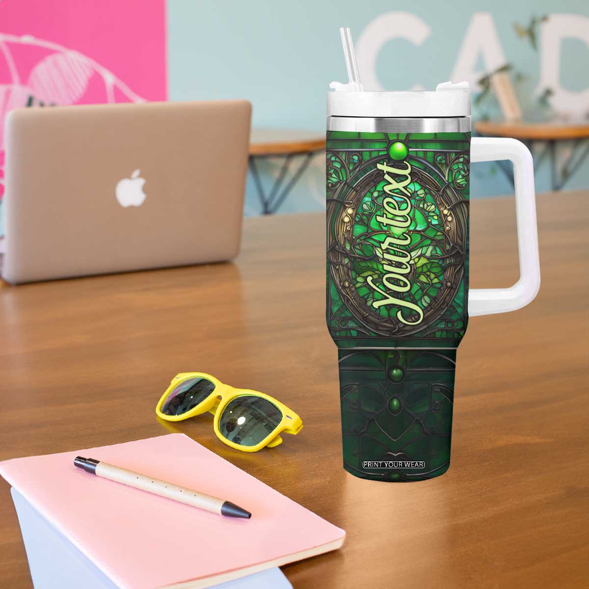 Dragonfly Emerald Crystal Mosaic Tumbler With Handle Personalized TS04 Print Your Wear
