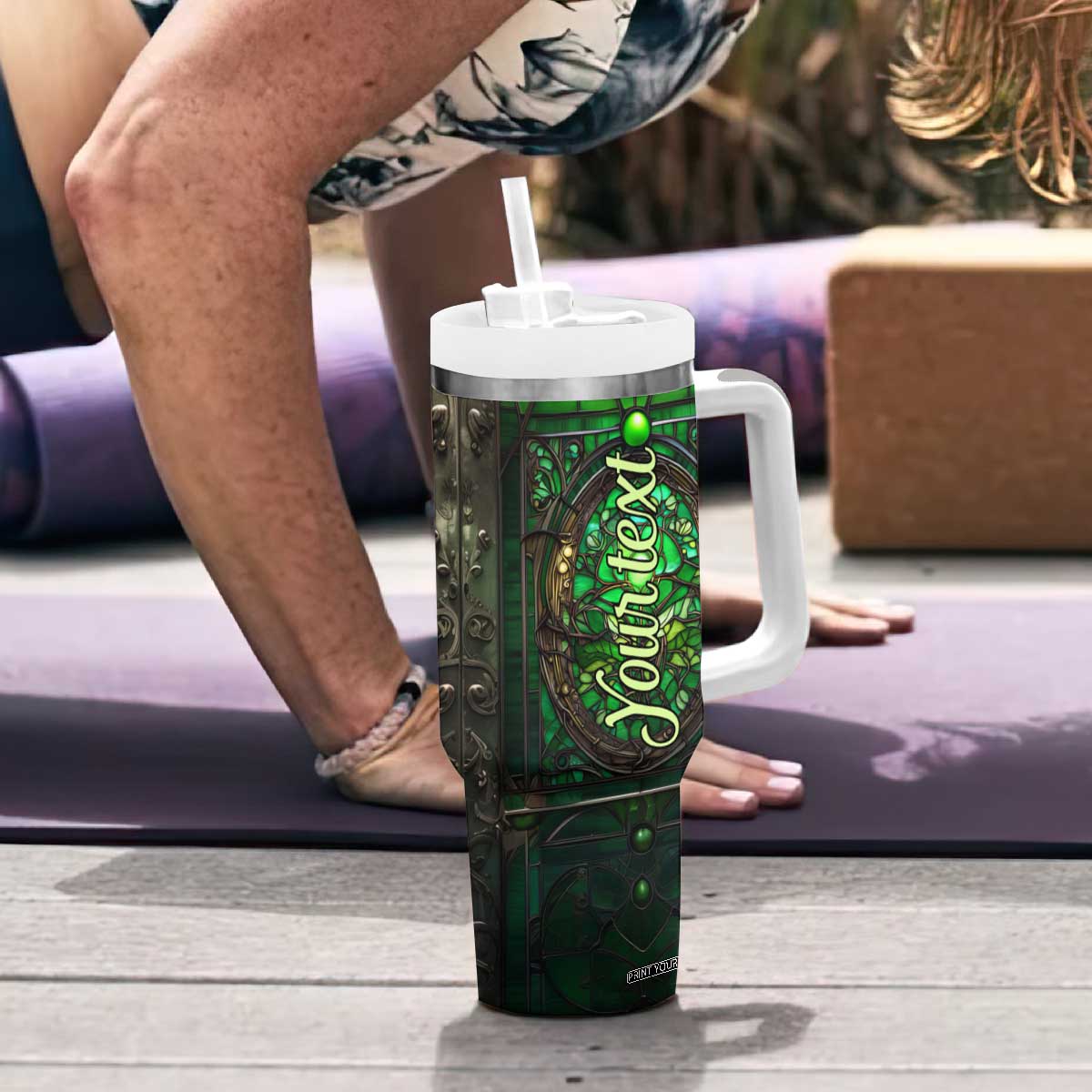 Dragonfly Emerald Crystal Mosaic Tumbler With Handle Personalized TS04 Print Your Wear