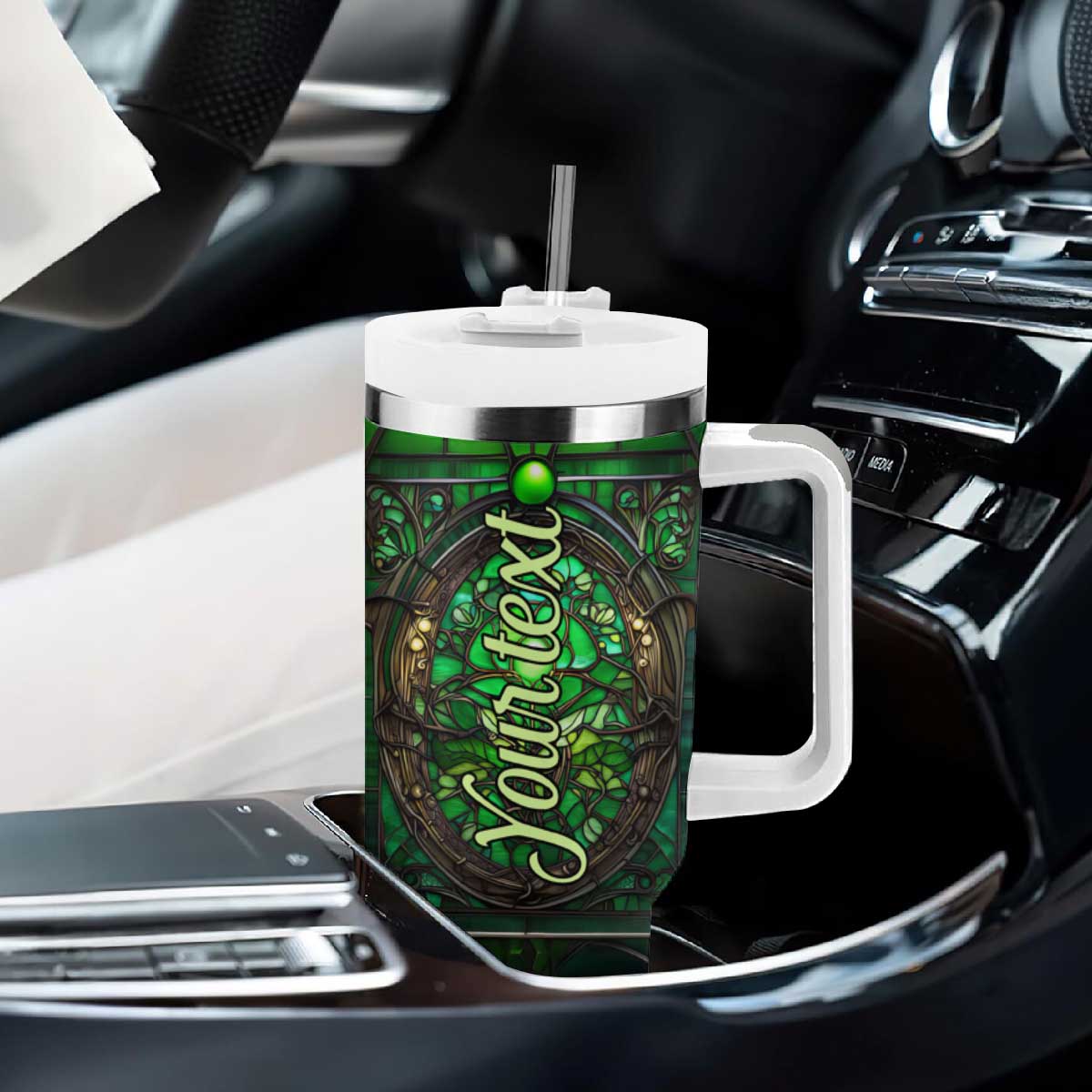 Dragonfly Emerald Crystal Mosaic Tumbler With Handle Personalized TS04 Print Your Wear