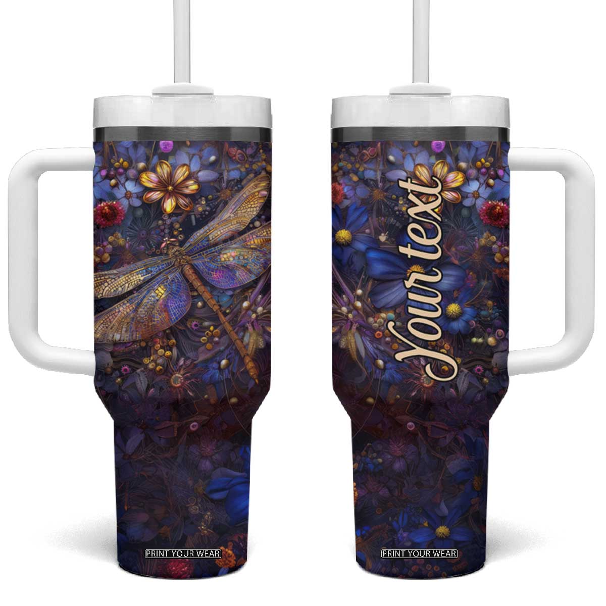 Dragonfly Crystal Tumbler With Handle Personalized TS04 One Size: 40 oz Multicolor Print Your Wear