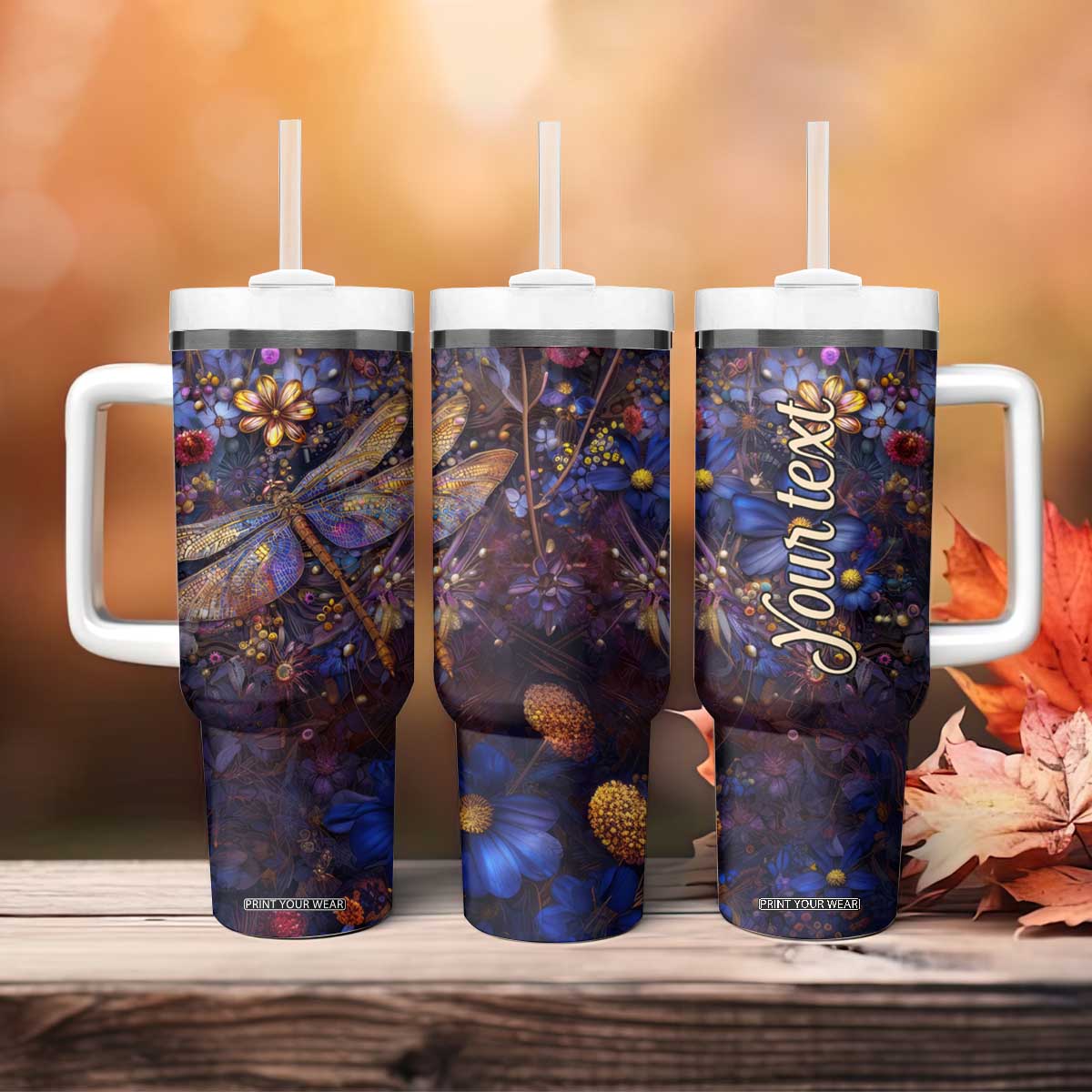 Dragonfly Crystal Tumbler With Handle Personalized TS04 Print Your Wear